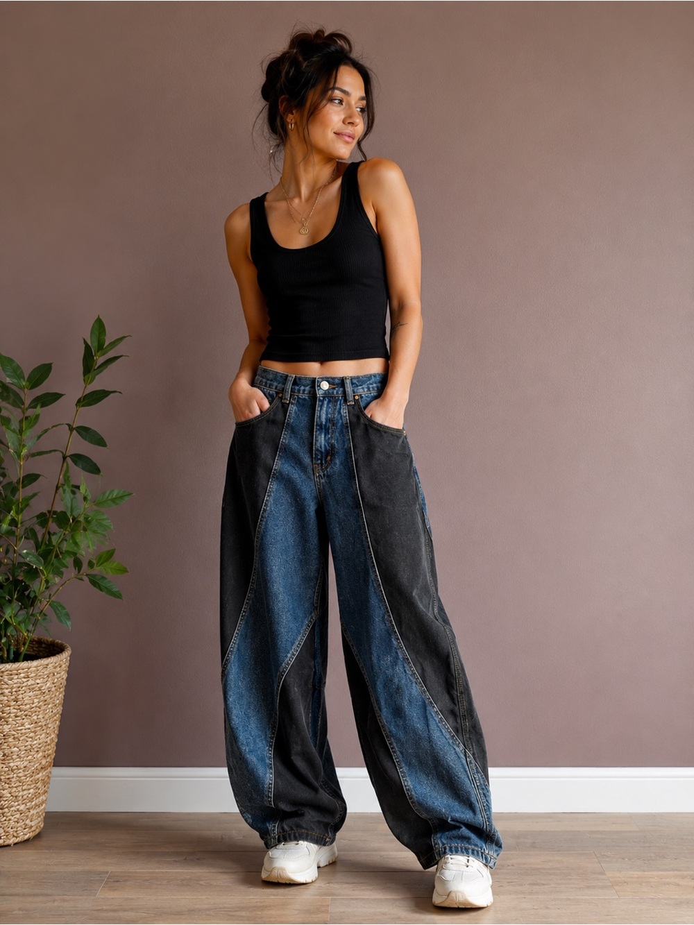 BlankNYC Blue and Black Two-Tone Barrel Jeans